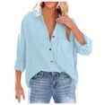 thumbnail image 3 of Womens Blouses Autumn Winter Solid Color Lapel Long Sleeve Loose Casual Tops Streetwear, 3 of 9