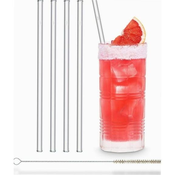 HALM Glass Straw Set of 4 Includes Cleaning Brush Transparent Glass transparent 9 inch straight BPA Free Reusable Drinking