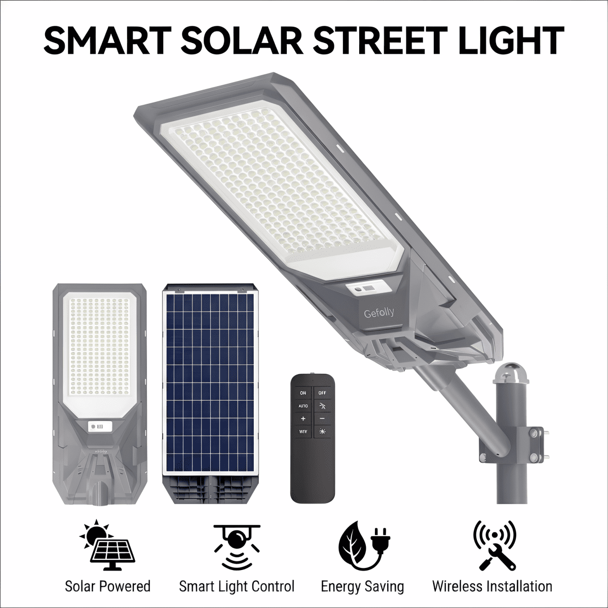 Gefolly 9000W Solar Street Light Outdoor, Commercial Parking Lot Light Flood Security IP67 with Motion Sensor Lamp