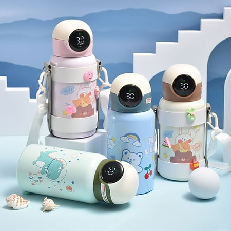 

YFMALL 400ml Smart Thermal Bottle Cartoon Rabbit Pattern Double Layer Children Water Bottle Temperature Display Drinking Straw Cup for School