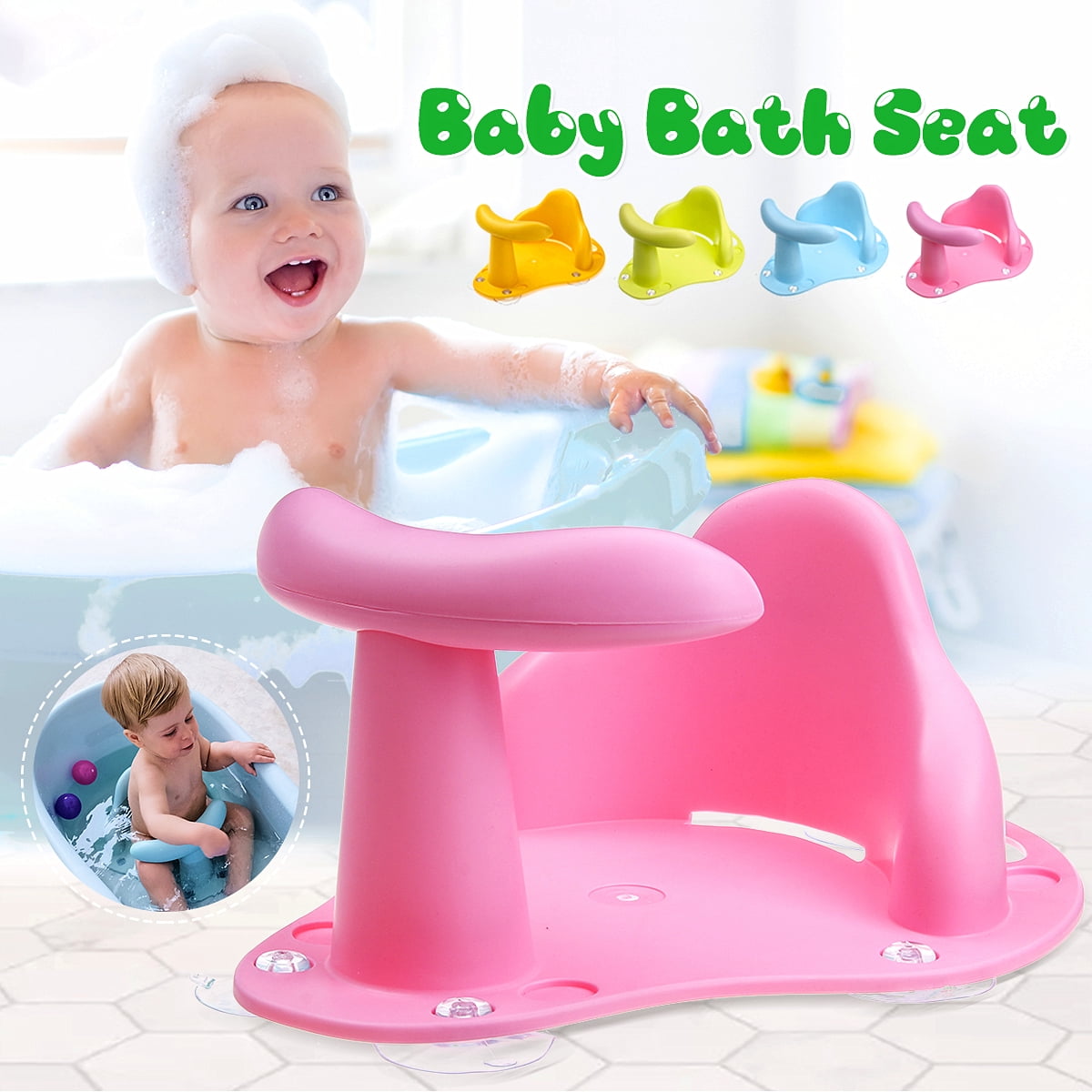 Baby Shower Seat Child Bath Safety Seat Baby Bath Chair Bathtub, Yellow/Green/Blue/Pink ...