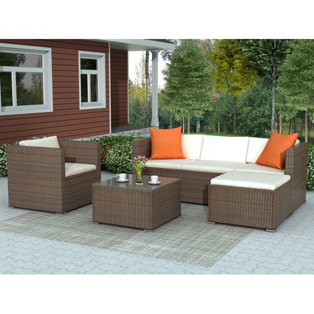 4 Piece Outdoor Wicker Sets, Rattan Wicker Patio Furniture with 3-Seat Sofa, Wicker Chair 
