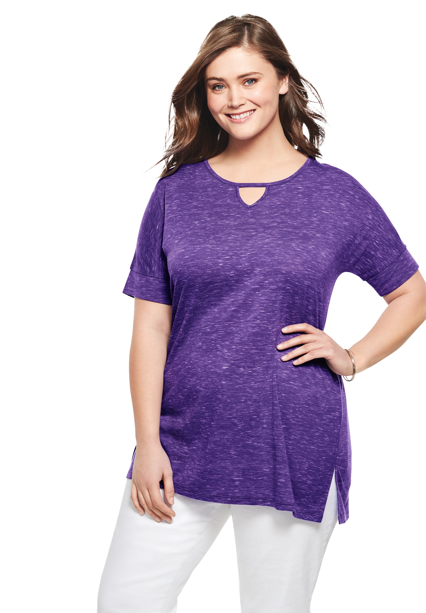 Woman Within Woman Within Women's Plus Size Marled Keyhole Tunic