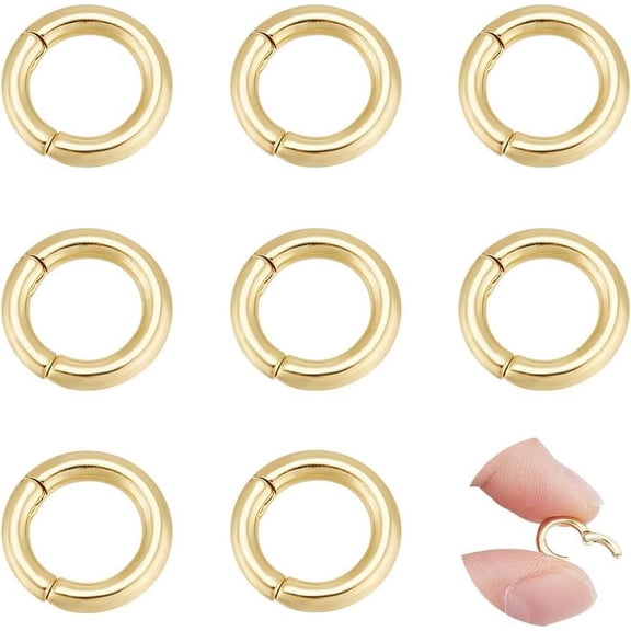 8Pcs 10mm Real 18K Gold Plated Spring Clasp Ring Round Clasps Enhancer Shortener Clasps for Necklaces Bracelet Jewelry Making DIY