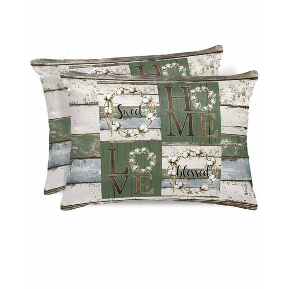 Hokiten Pillow Cases Standard Size Set of 2, Lumbar Pillow Covers, Farmhouse Home Vintage Satin Pillowcases with Zipper for Hair/Skin, Pillow Protector Cover, Green Beige Wooden Rustic 20x26 Inches