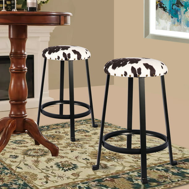 Round Metal Bar Stools Cow Print, Round Metal Counter Height Stools
