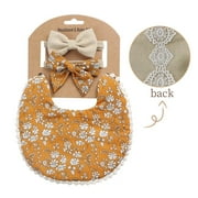 3Pcs/Set Baby Bibs&Headbands Kid Tassel Saliva Towel Floral Print Double Side Boys Girls Bandana Burp Cloths Feeding Smock Stuff 6