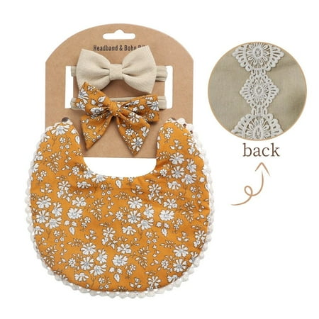 3Pcs/Set Baby Bibs&Headbands Kid Tassel Saliva Towel Floral Print Double Side Boys Girls Bandana Burp Cloths Feeding Smock Stuff 6