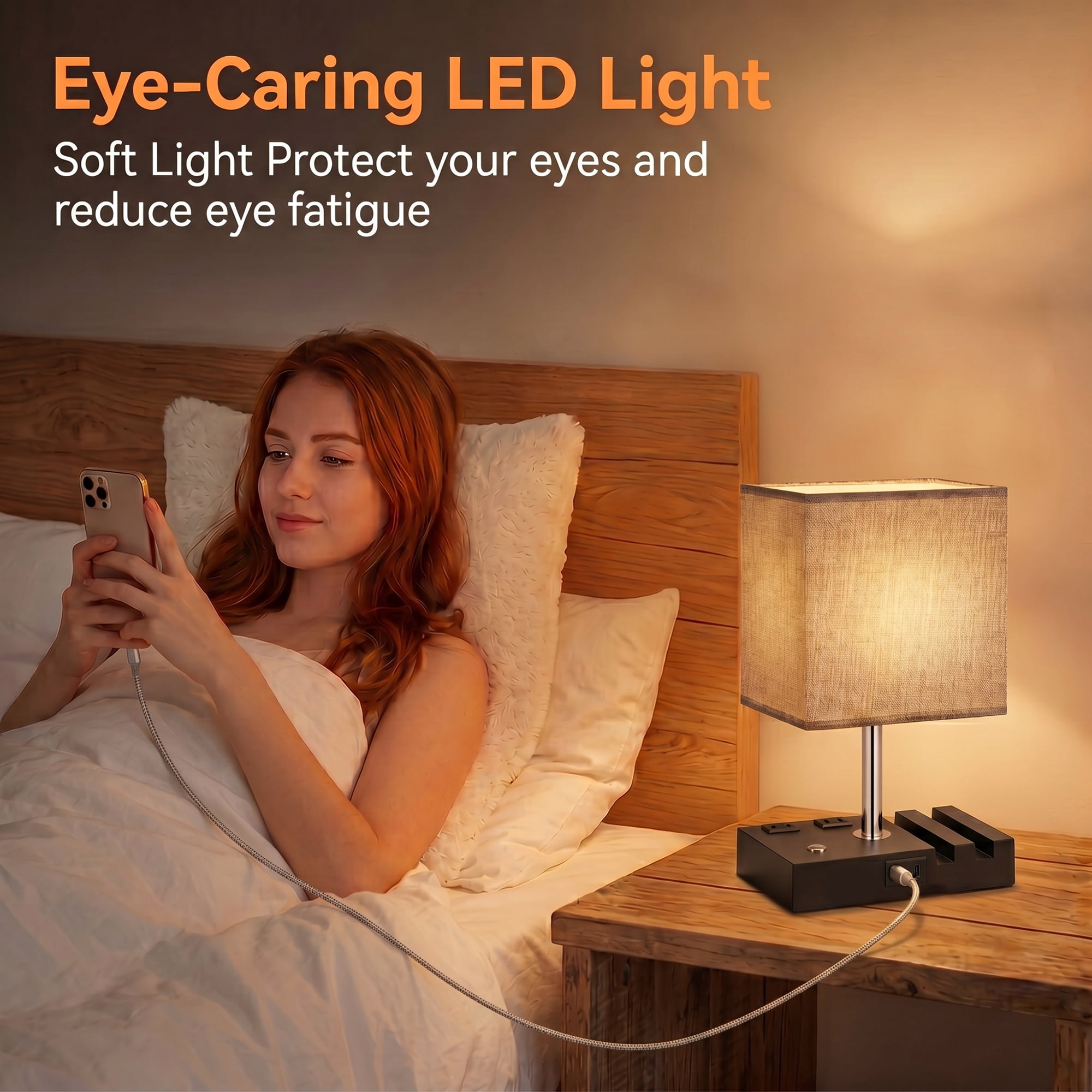 DAYBETTER Bedside Table Lamp , Dimmable Table Lamp with Touch Control & USB C+A Charging Ports， 3 Color Temperatures for Bedroom, Living Room, Office