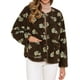 thumbnail image 2 of Chaqueta de forro polar Inspire Chic para mujer, abrigo de invierno cálido con estampado floral vintage, de manga larga, sin cuello, abrigo de piel sintética, marrón, 2 of 6