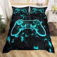 thumbnail image 3 of Gamer Duvet Cover Twin Gaming Room Decor Bedding Set, Geometry Honeycomb Print Comforter Cover Modern Abstract Plaid Bedspread Cover 2 Pcs, Gamepad Controller Decor Bedding Reversible Teal, 3 of 5