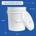 5 gallon Food Grade White Plastic Bucket with Handle & Lid Set of 6