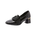 thumbnail image 2 of Zapatos de tacón bajo y grueso para mujer, con punta cuadrada cerrada y cómodos de cuero. Negro, 2 of 7