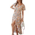 thumbnail image 1 of VISgogo Vestido sin mangas para mujer con cinturón ajustable, estampado floral, decoración de volantes, ropa de verano dividida VISgogo moda, 1 of 8