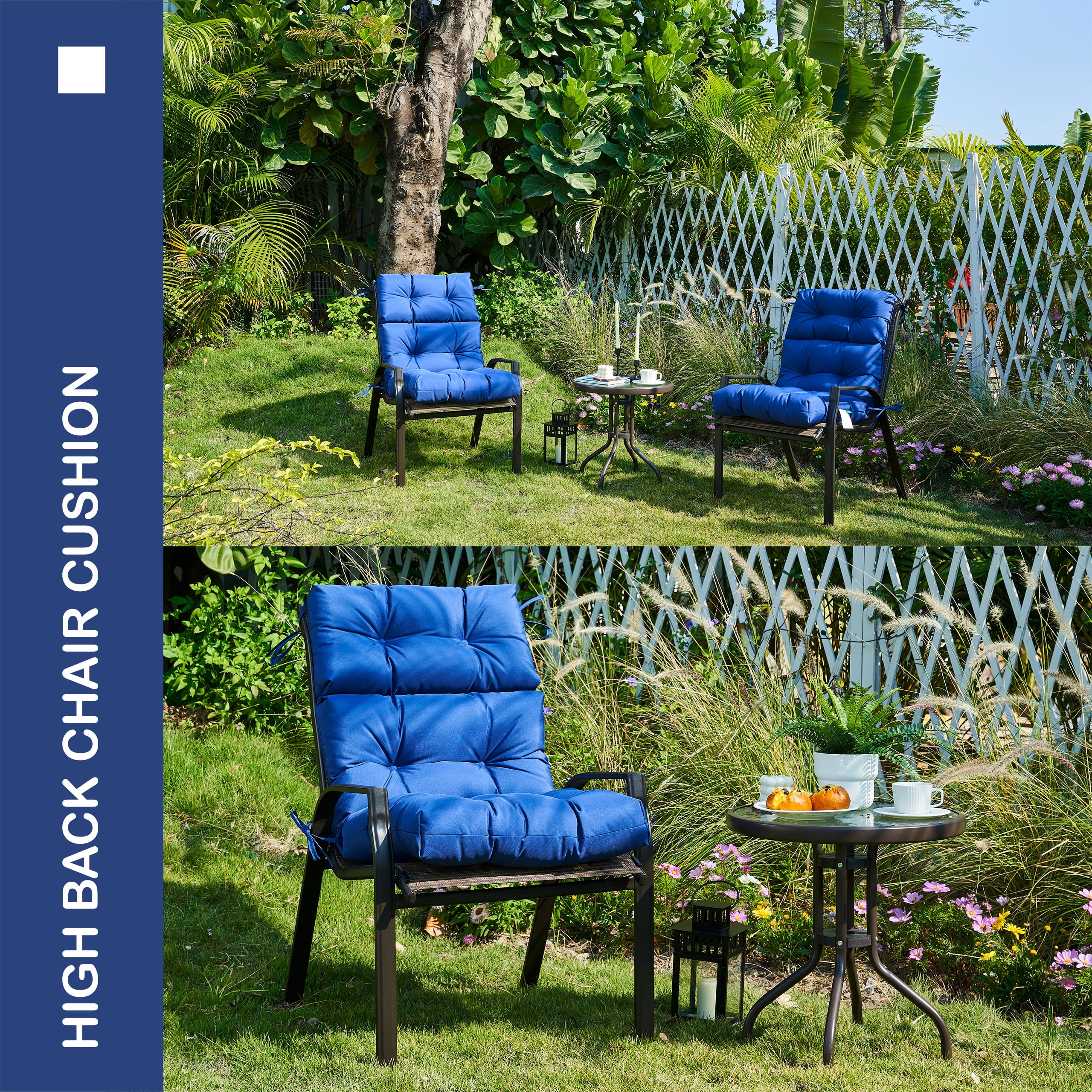 YOOZEKU Outdoor High Back Adirondack Rocking Chair Cushions set of 2,Waterproof Tufted Patio Seat Cushions for Outdoor Furniture with Ties,45x22 Inch, Navy Blue