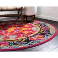 thumbnail image 3 of 8' Fuchsia Pink and Orange Botanical Round Area Throw Rug, 3 of 8