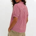 thumbnail image 6 of StSilkitty Womens Plaid Shirts Short Sleeve V Neck Pleated Blouses Summer Lightweight Soft Dressy Casual Tops, 6 of 7