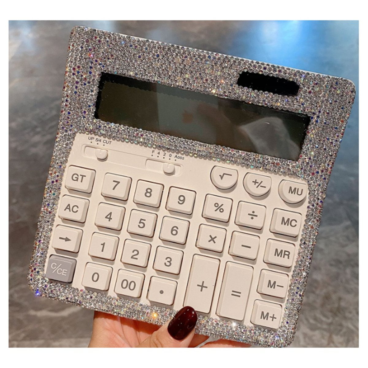 Rhinestone Crystal Calculator, Standard Desk Calculator LCD Display, Battery and Solar Powered Shiny Calculator