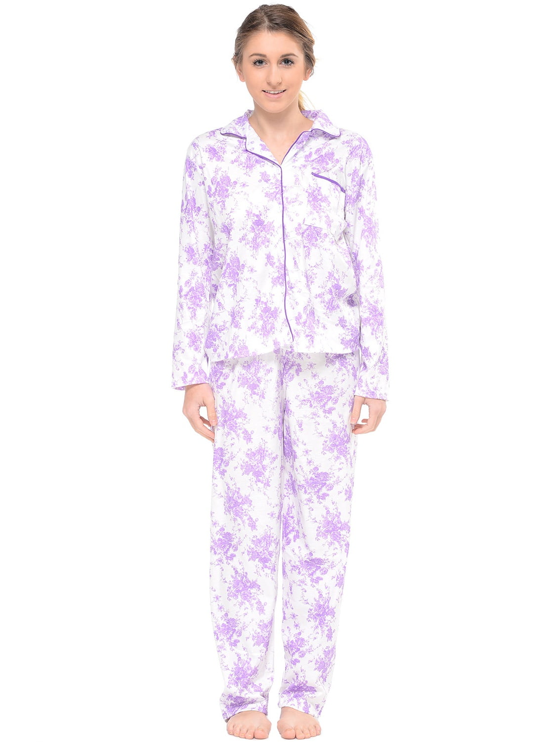 Casual Nights Women's Long Sleeve Notch Collar Floral Pajama Set