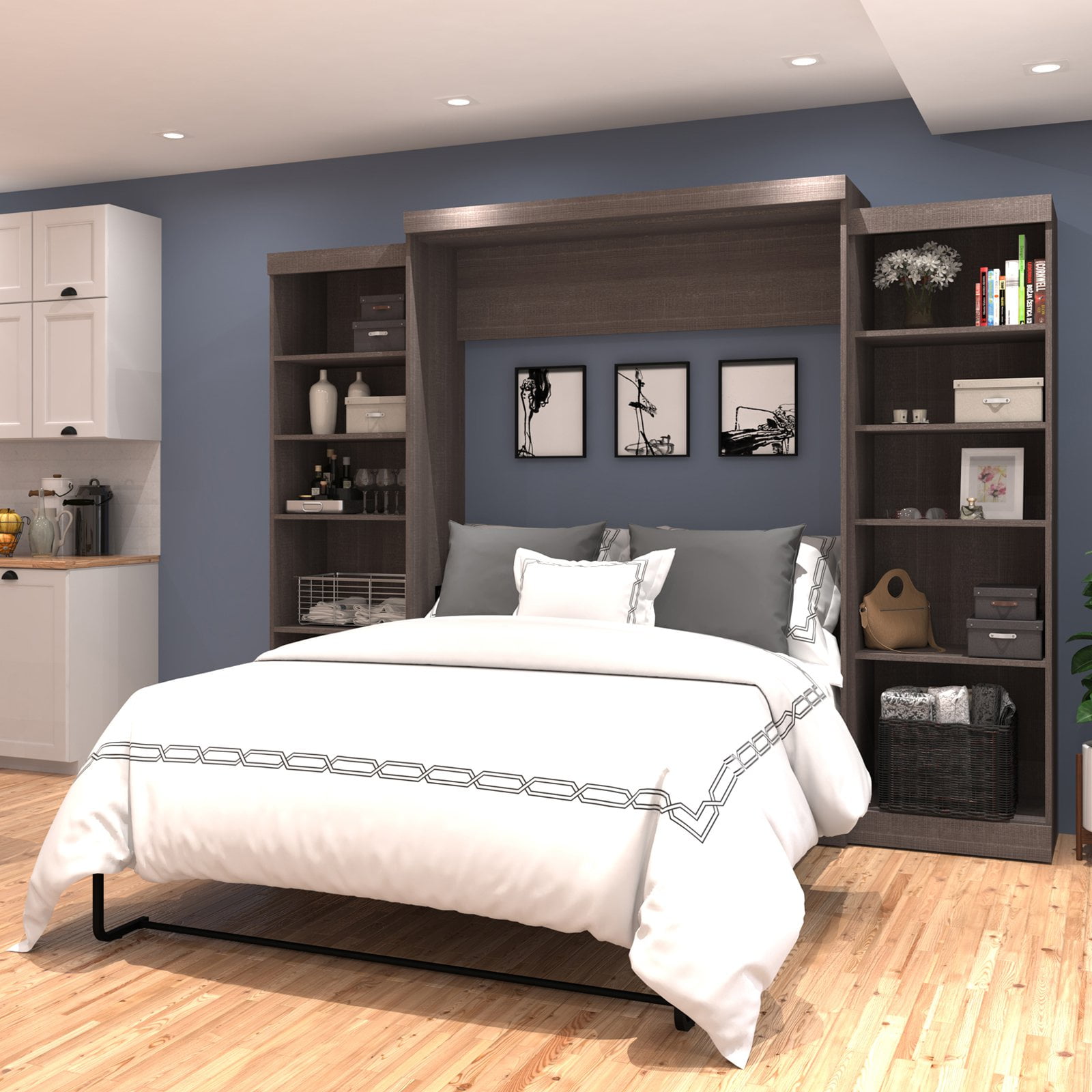 Pur by Bestar 115" Queen Wall bed kit in Bark Gray