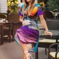 thumbnail image 3 of Fotbe Lizard With Sunglasses Colorful Vestido Largo de Moda para Mujer, Vestido Tipo Camiseta con Manga Corta y Estilo Casual a Rayas y Bloques de Color, 3 of 6
