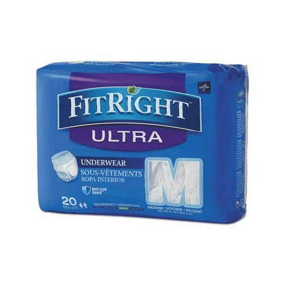 FitRight Ultra Protective Underwear Medium, 28" to 40" Waist, 20/Pack, 4 Pack/Carton