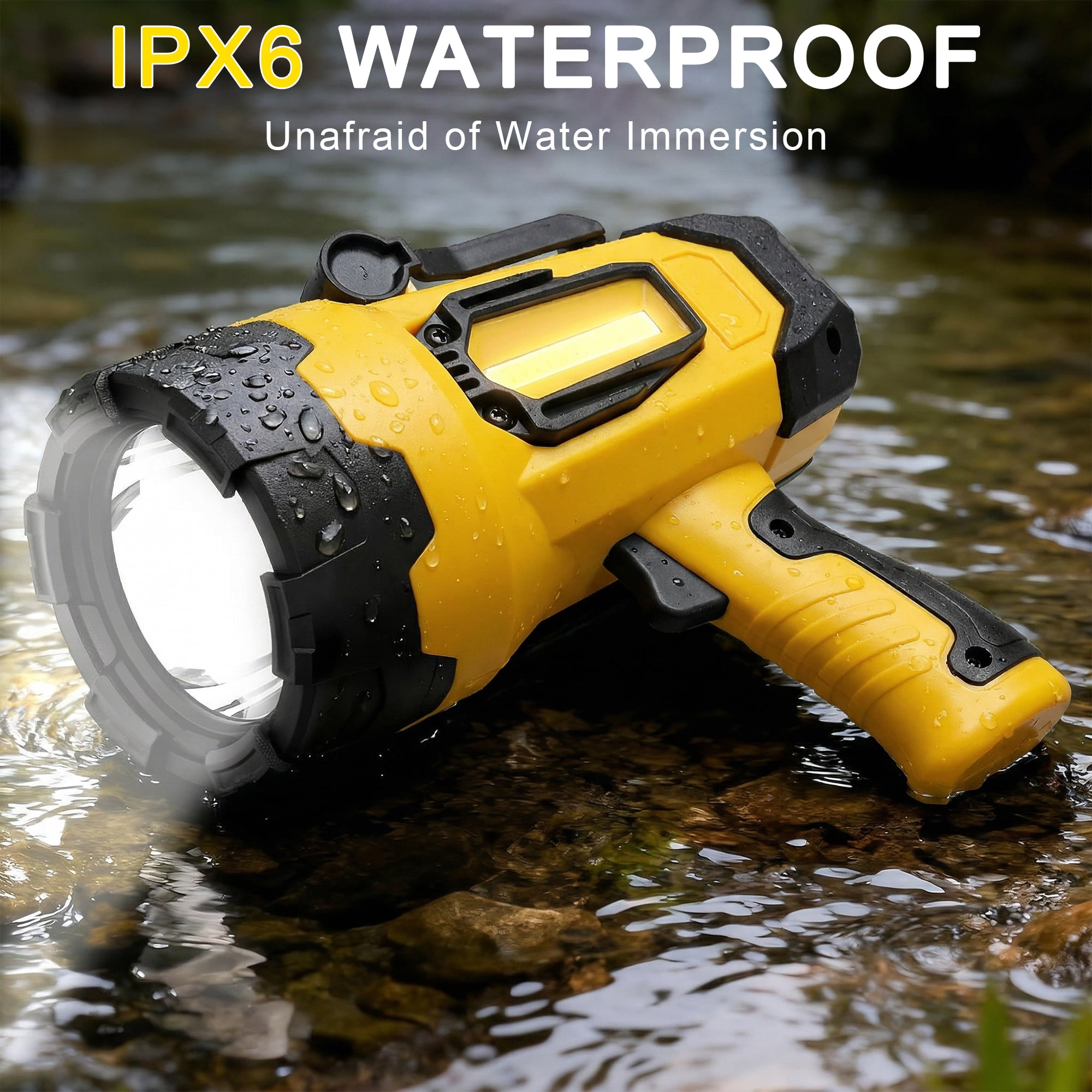 Dowellia Flashlight, 500 Lumen Rechargeable Spotlight Flashlight, 4000mAh High Power LED Handheld Spotlight with 7 Modes, Waterproof for Hiking Camping Hunting Emergency