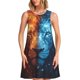 thumbnail image 1 of Balery Red And Blue Fire Lion Vestidos de verano para mujer con estampado: vestido holgado sin mangas, vestido playero informal y cómodo para días calurosos., 1 of 7