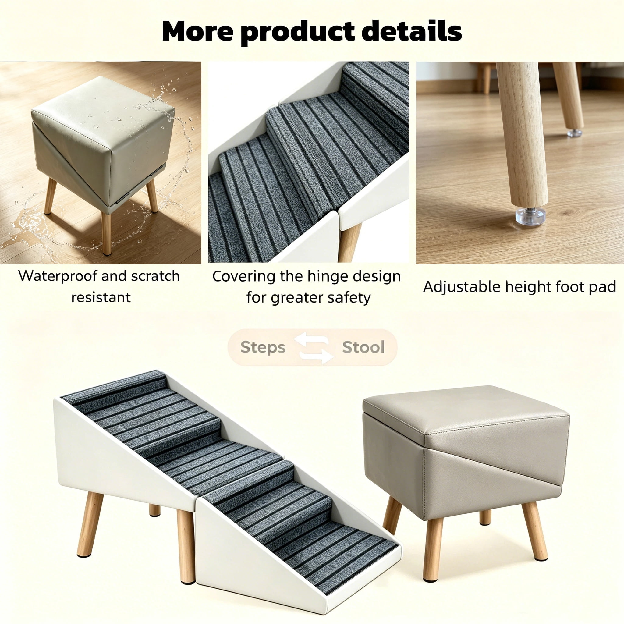 Foldable 4-Step Dog Stairs for Small Dogs, 17.92" Height Fits Sofas & Beds, Non-Slip Carpet Surface, 2-in-1 Footstool Design, Waterproof Scratch-Resistant Pet Steps