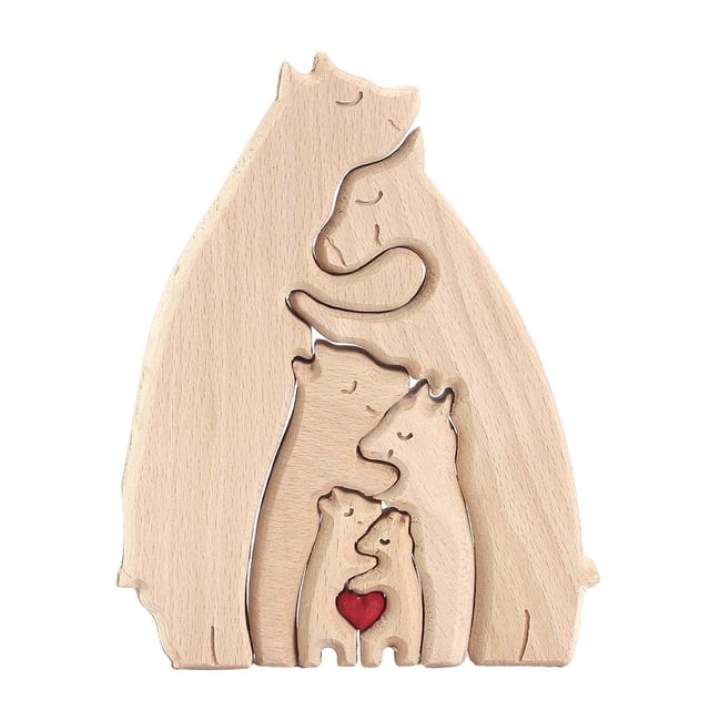 Adorno de animales de madera, figura de animal de madera, estatua de escritorio artesanal con forma de corazón de amor y abrazo Estilo B