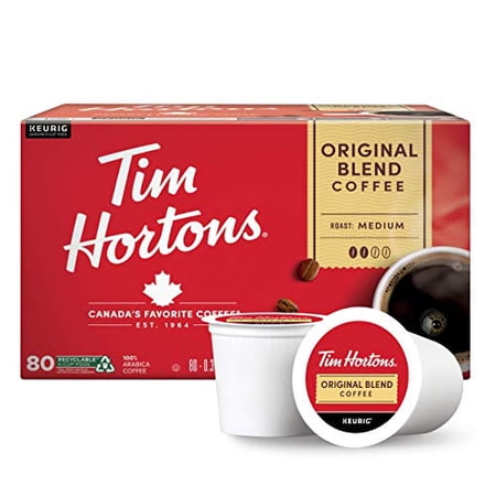 Tim Hortons Original Blend, Medium Roast Coffee, Single-Serve K-Cup Pods Compatible with Keurig Brewers, 80ct K-Cups