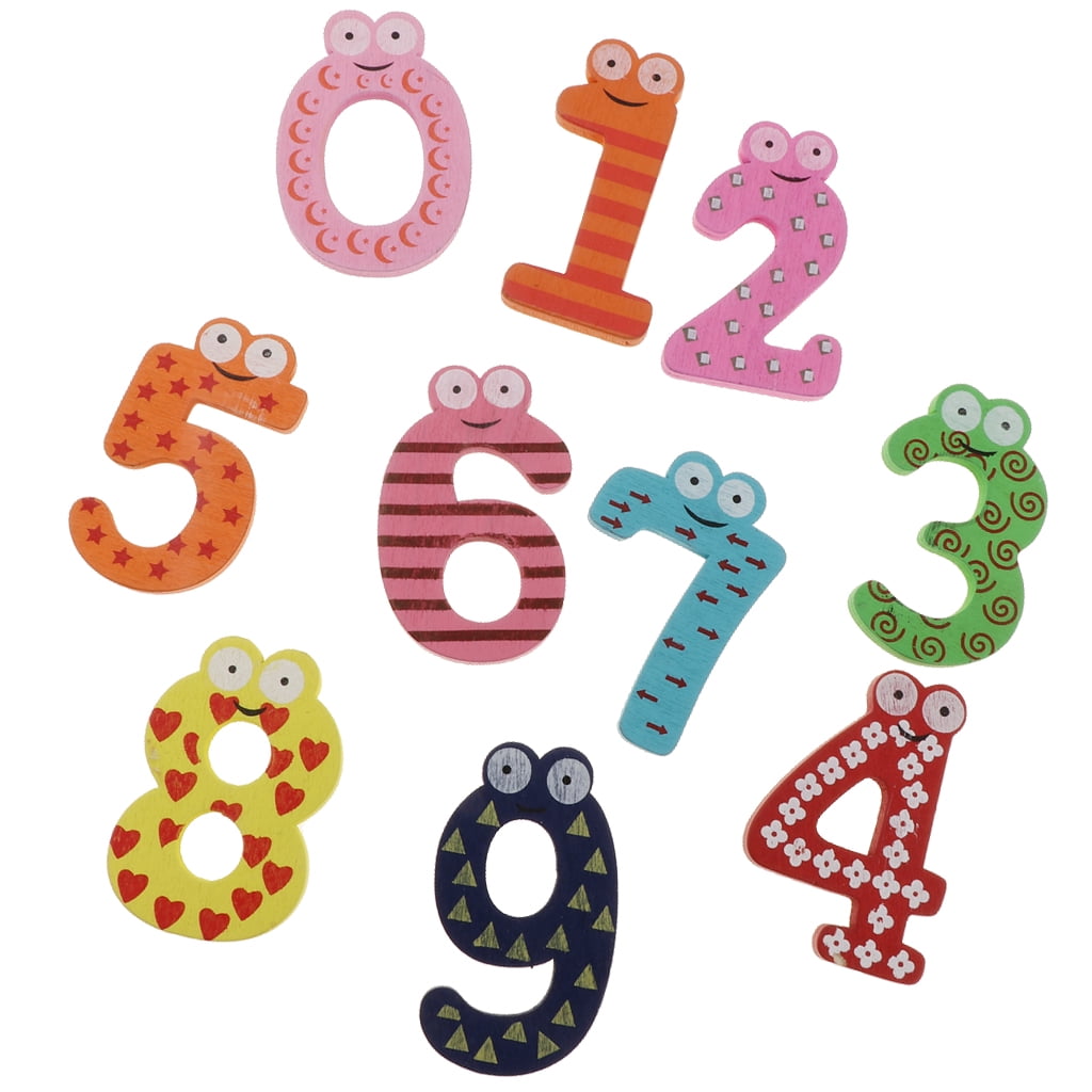 Math 0-9 Wooden Magnetic Number Blocks Cartoon Fridge Magnet Learning Toys