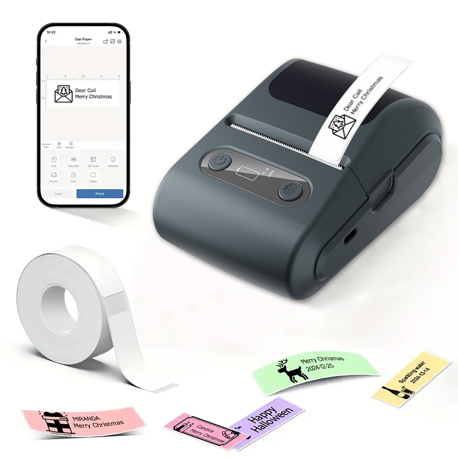 Foluu Thermal Label Printer X10 Portable Bluetooth Rechargeable Compatible with Smartphones, White