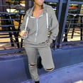 thumbnail image 4 of safuny Women's Sports Suit Solid Color Comfy Casual Plus Size Suit for Girlfriend Wife Daughter Dressy Hooded Neck Long Sleeve Gray L, 4 of 9