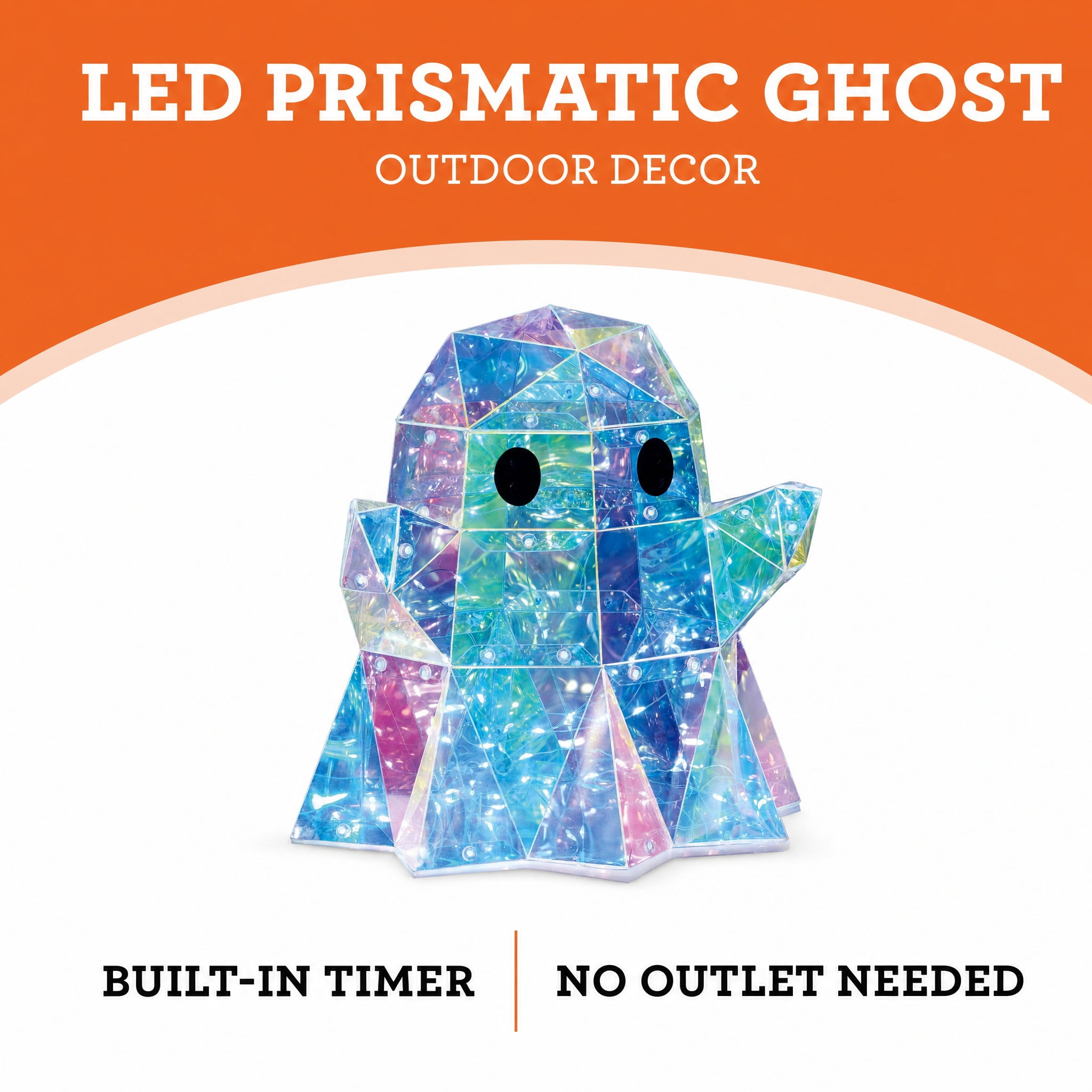 Indoor/Outdoor Battery-Operated LED Prismatic Ghost Decoration, Multicolor, 9.8", Halloween by Way To Celebrate