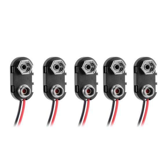 Unique Bargains Black Red Long Cable Connection 9V Battery Clips Connector Buckle 5 Pcs