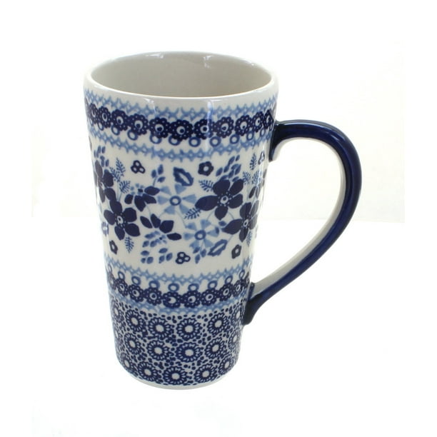 pix Large Blue And White Coffee Mugs blue rose polish pottery vintage blue daisy large coffee mug