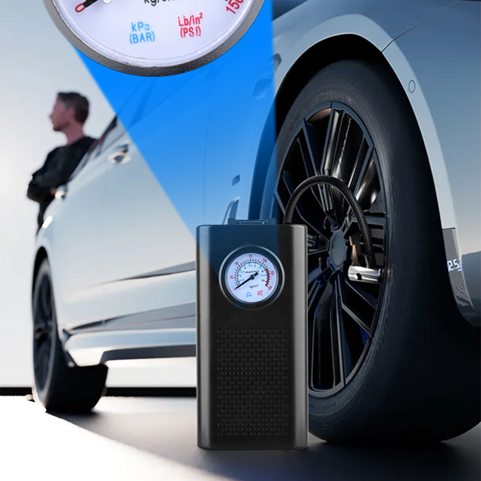 Vadktai Tire Inflator, Portable Air Compressor, Faster Portable Air Pump for Car Tires, Cordless Air Pump with Pressure Gauge for Cars, Bike & Motorcycle Tires, Ball