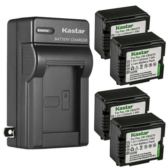 Kastar 4-Pack Battery and AC Wall Charger Replacement for Panasonic VW-VBG070, VW-VBG070A, VW-VBG070-K, VW-VBG070PPK, VW-VBG130, VW-VBG130-K, VW-VBG130PPK, VW-VBG260, VW-VBG260-K, VW-VBG260PPK