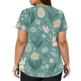 thumbnail image 3 of Women’s V Neck Short Sleeve Printed Scrub Top with Floral and Rabbit Pattern for Medical Uniforms Workwear Army Green L, 3 of 5