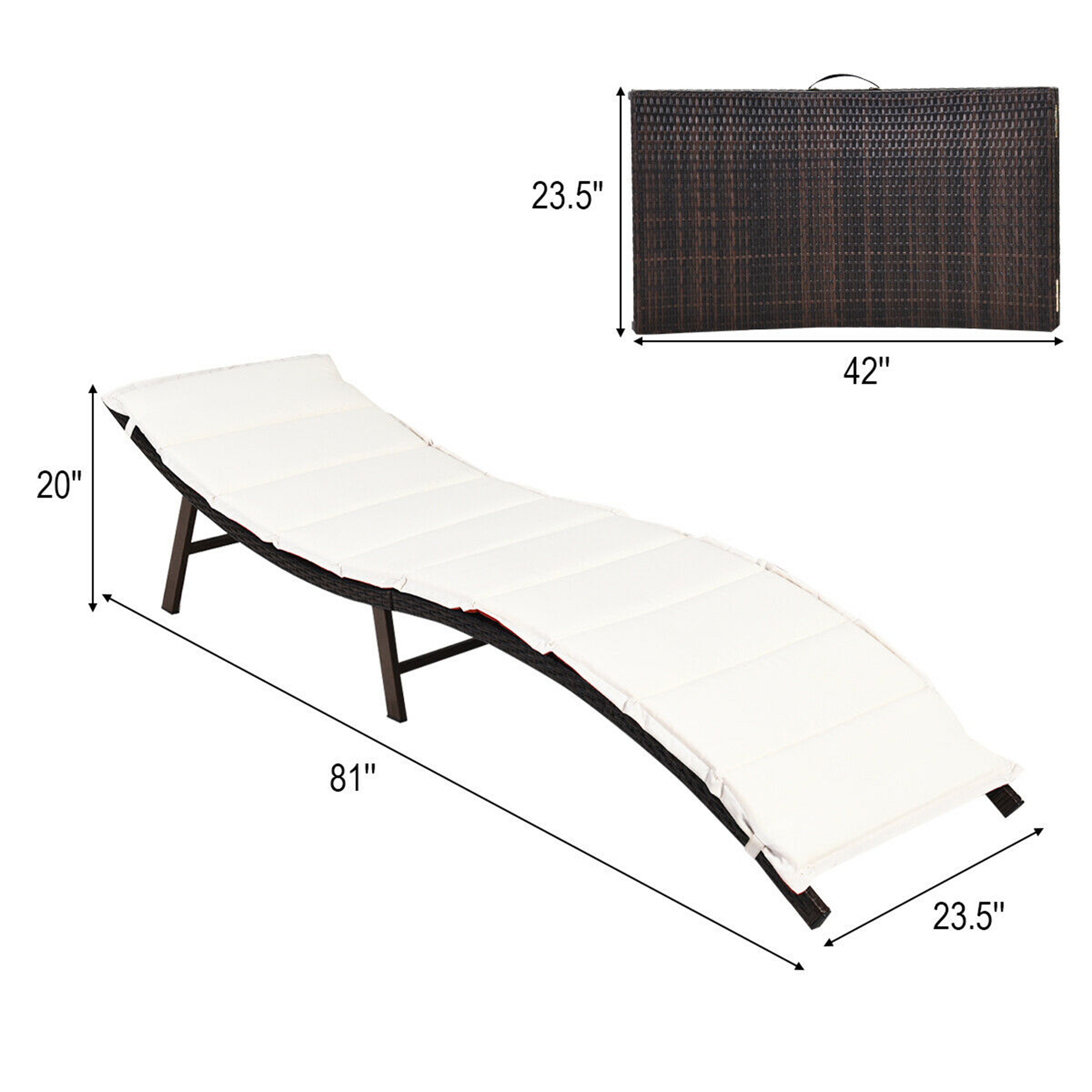 Gymax Set of 2 Folding Wicker Chaise Portable Lounge Chair w/  Double Sided Cushion - image 2 of 9