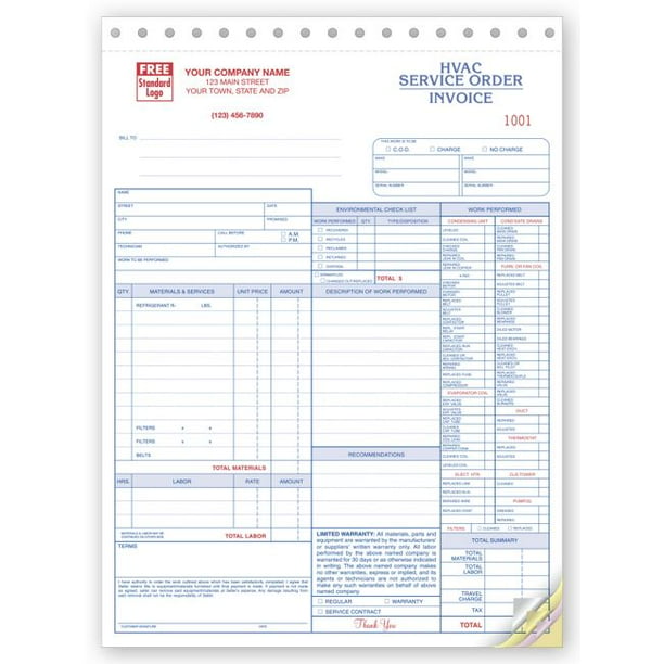Hvac Service Work Order Form And Invoice C Walmart Com Walmart Com