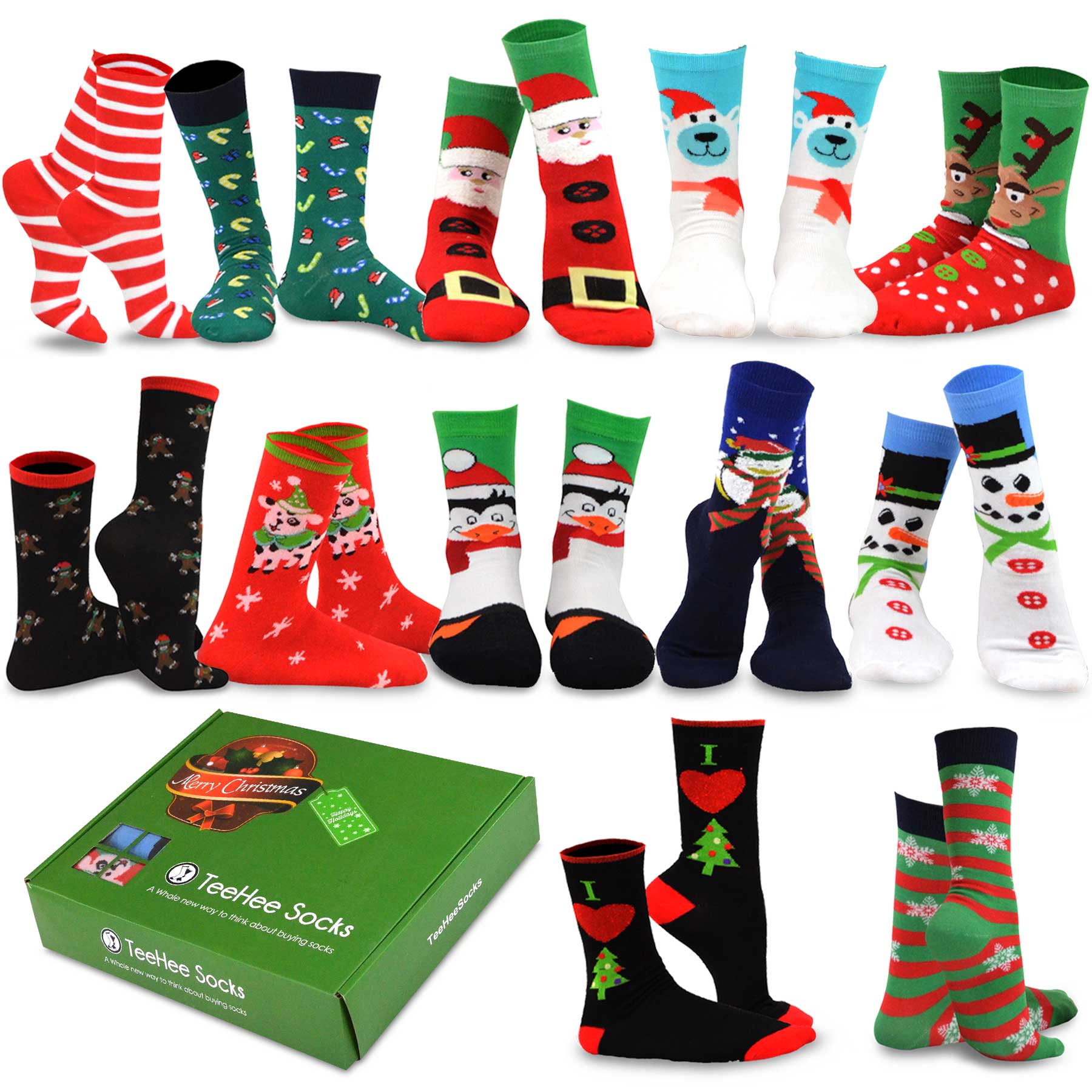 Hue Womens Gift Box Christmas Footie Socks Set One Printed Sock and Fluffy Solid Sock