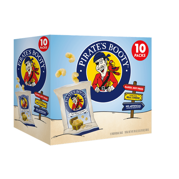 Pirate's Booty Gluten-Free Aged White Cheddar Cheese Puffs, 0.5 oz Bag, 10 Count,pack of 1.