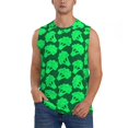 thumbnail image 2 of Lsque Green Broccoli Print Men's Cotton Blend Sleeveless Muscle Shirts (S-3XL)- Moisture Wicking, Odor Protection, UPF 30+,Medium, 2 of 8