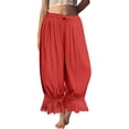 thumbnail image 2 of Women Linen Lace Trim Long Bloomers Pants Ruffle Victorian Vintage Pantaloons Summer Beach Travel Vacation Pants Red L, 2 of 6