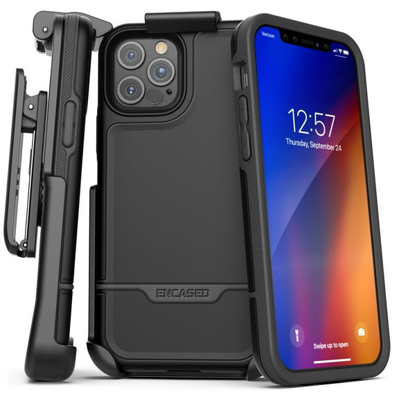 Encased Apple iPhone 12 Pro Max Belt Clip Protective Holster Case (2020 Rebel Armor) Heavy Duty Rugged Full Body Cover with Holder (Black)