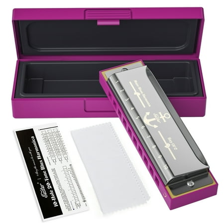 Blues King Harmonica Eastar 10 Holes Major Blues Harmonica C Key Beginner Harmonica For Kid and Adult With Hard Case And Cloth, Pink ()