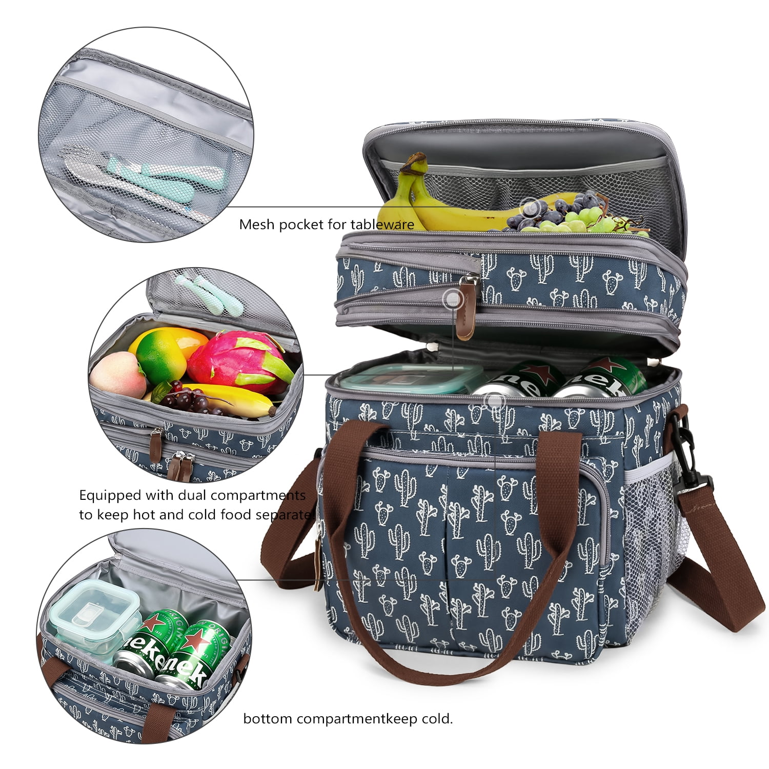 Lunch Bag for Women Men Double Deck Expandable Lunch Box,Large Lunch Bags,Leakproof Lunch Box Cooler Bag
