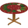 thumbnail image 3 of Christmas Tree Star Snowflake Round Tablecloth Farmhouse Table Cover with Elastic Edge Washable Fitted Table Cloth for Kitchen Patry Outdoor Decor Fits 45"-50", Medium, 3 of 4